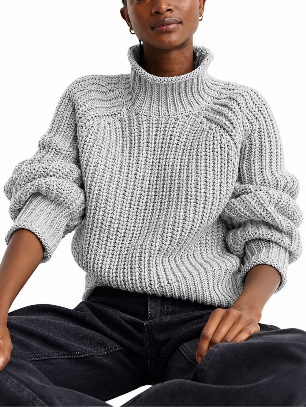 H&M Grey Cable Knit Turtleneck Sweater (Size M) - Picture 2 of 6